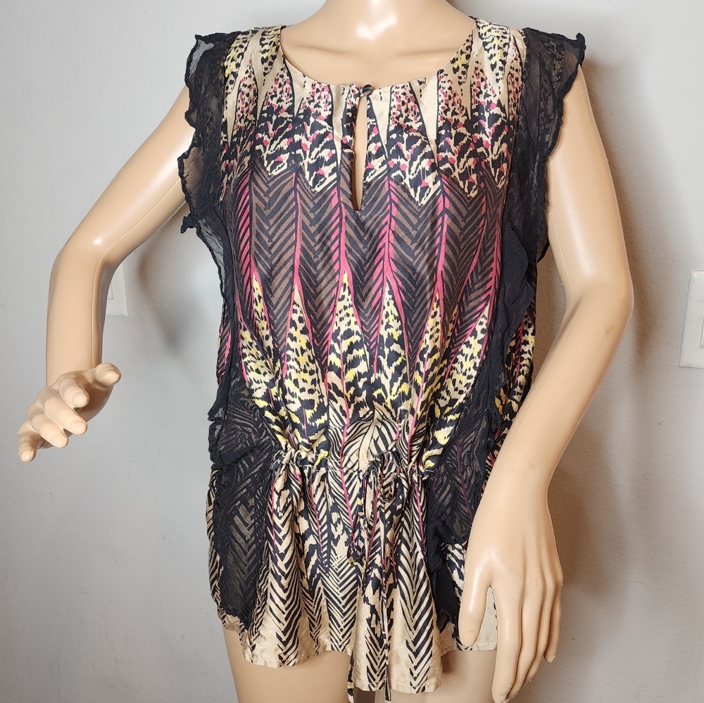 Postella 100% Silk Blouse Anthropologie Size medium cinch waist